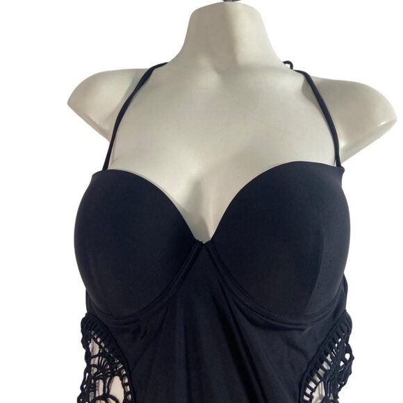 Shein Women's Black Macrame One Piece Swimsuit Sz L - Picture 2 of 9